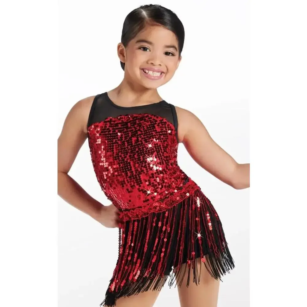 Pre-Owned Dance Costume Weissman 14410 Inter Child Red 3in1 Ballet Jazz Tap Seq